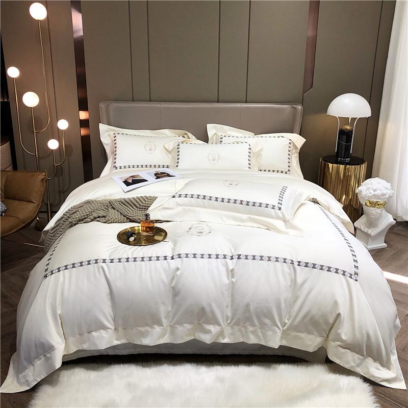 Egyptian Cotton El White Bedding Set Luxury Queen King Size Bed Duvet Cover Sheet Spread Flat Pillowcase Sets