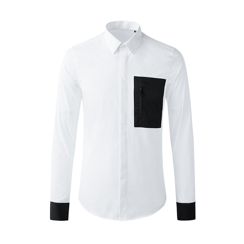 IEFB Spring Black And White Color Block Patchwrok Cuff Pocket Zipper Decoration Men's Fashionable Long Sleeve Shirts 9Y5606 210524