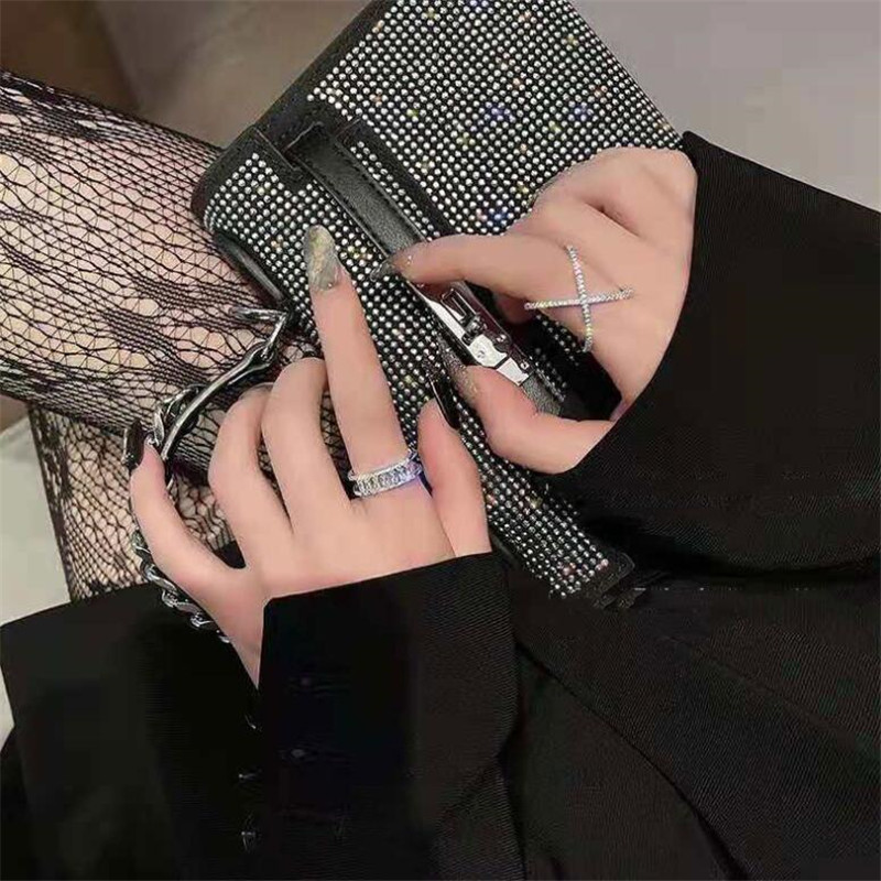 Sterg Adjustable Cross Ring: Sier Pave White Sapphire CZ Dia Gemstones Wedding Jewelry