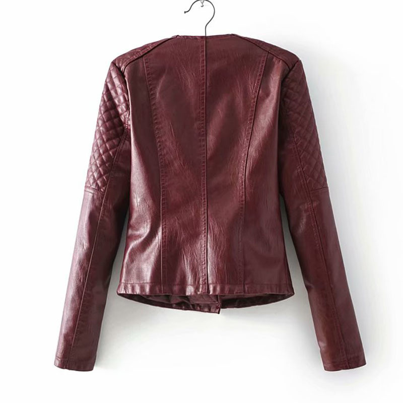 Dia Shape Slim PU Leather Motorcycle Jacket For Women - Trendy Pink, Black, And Wine Red