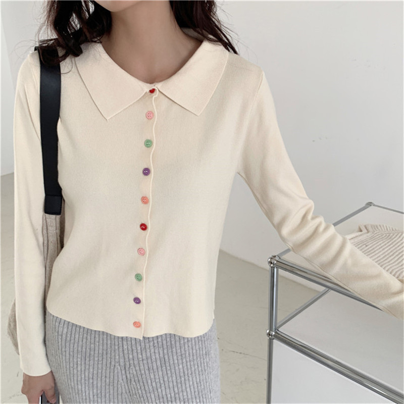 OL Single-breasted Slim-fit Tops Bottoming Sweater Women Spring Autumn Elegant Lapel Knitted Cardigan Sweaters 210421