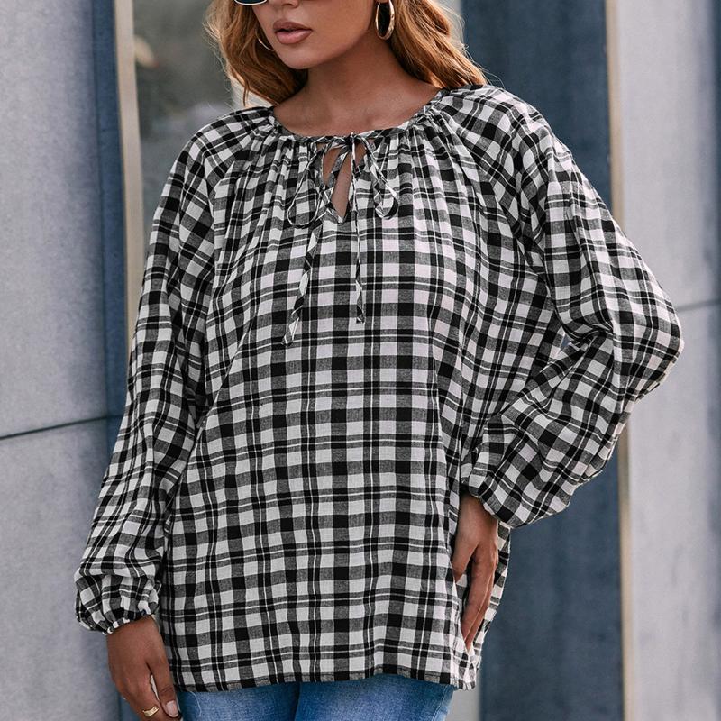 Women's Blouses & Shirts Shirt Spring Tops Print Plaid Fashion Casual Patchwork Ladies Clothing V-neck Long Sleeves Lace-up Soft Female Blou, White
Women's Blouses & Shirts Shirt Spring Tops Print Plaid Fashion Casual Patchwork Ladies Clothing V-neck Long Sleeves Lace-up Soft Female Blou, White