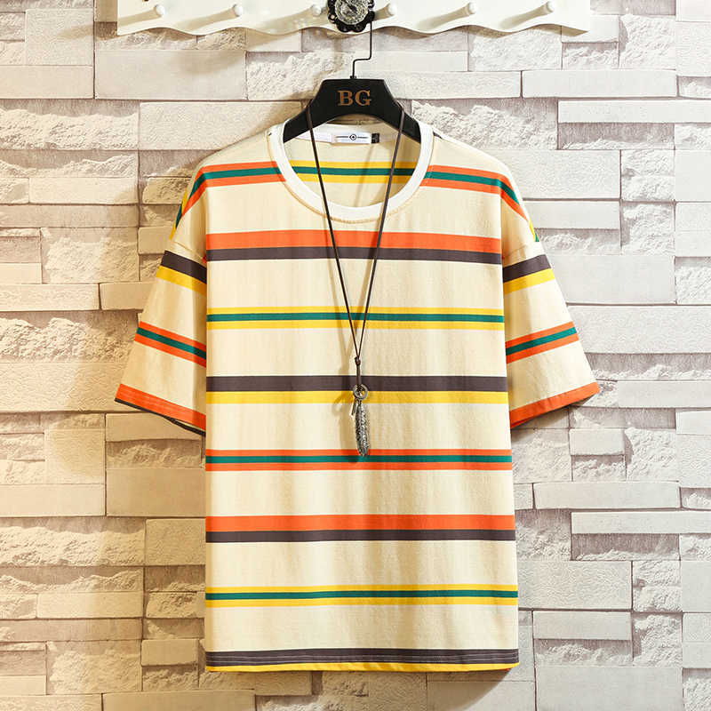 Men T Shirt Summer Fashion O-Neck Short-Sleeved Hip Hop Striped T-Shirt Man Casual Oversized Top Tees Plus Size 5XL 210528