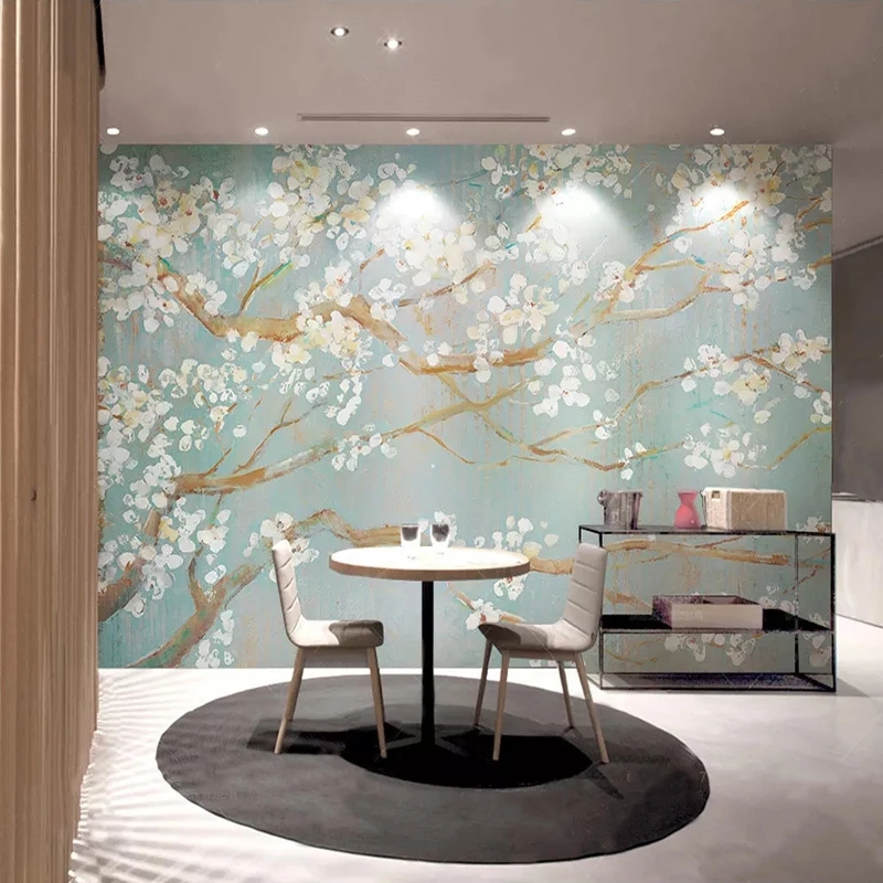 Custom Photo Wallpaper 3D Hand-painted Oil Painting Cherry Blossoms Flower Murals Living Room Bedding Room Decor