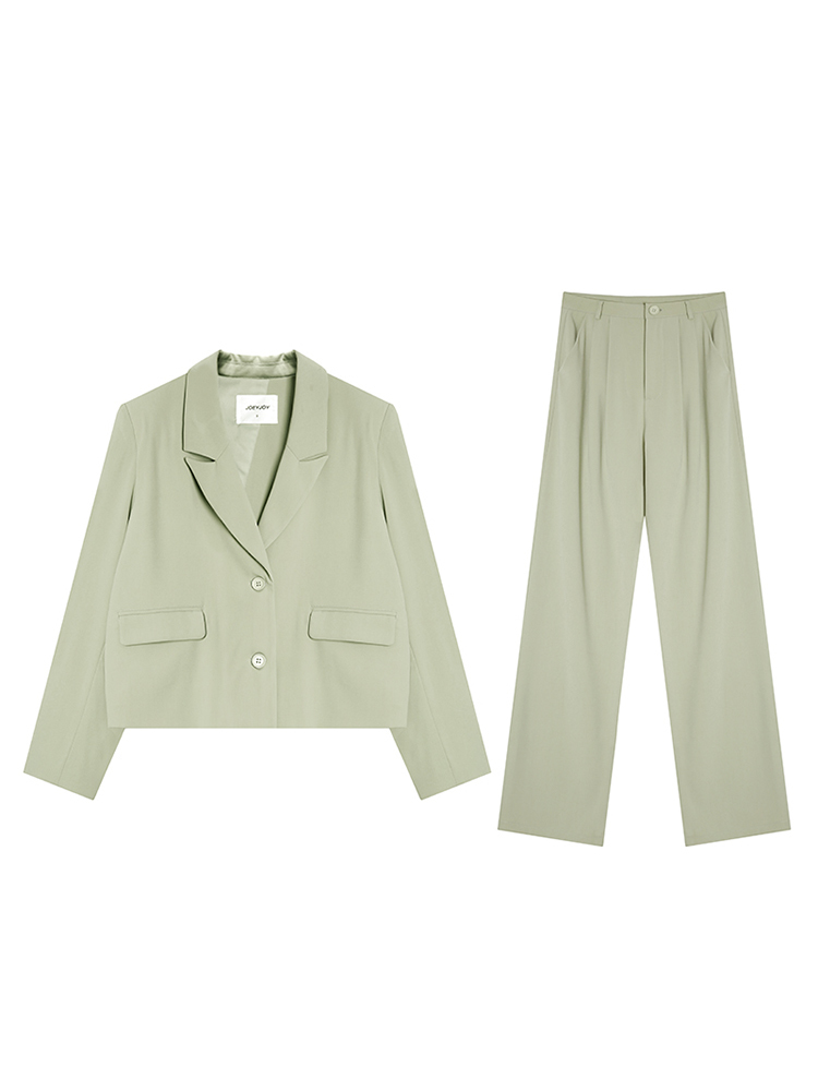 Spring Two-piece Women Suit Mint Blazer Wide Leg Pants Set Blazers Jackets Trouser office woman suits 210510