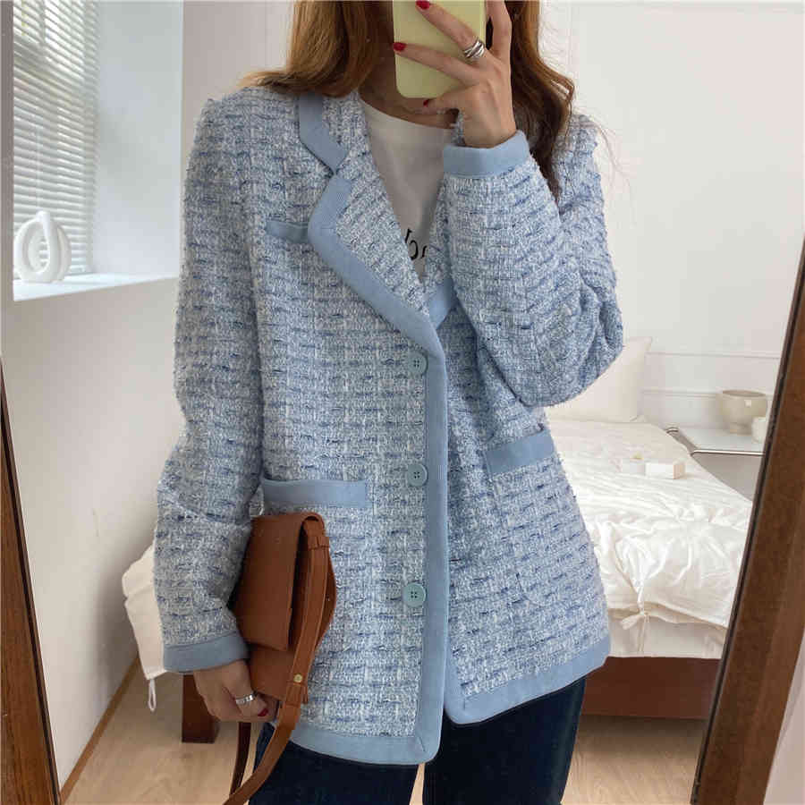 OL Notched Work Wear Woolen Blazer Jacket Autumn Winter High Quality Formal Women Blazers Suit Coat Female Tops 210421