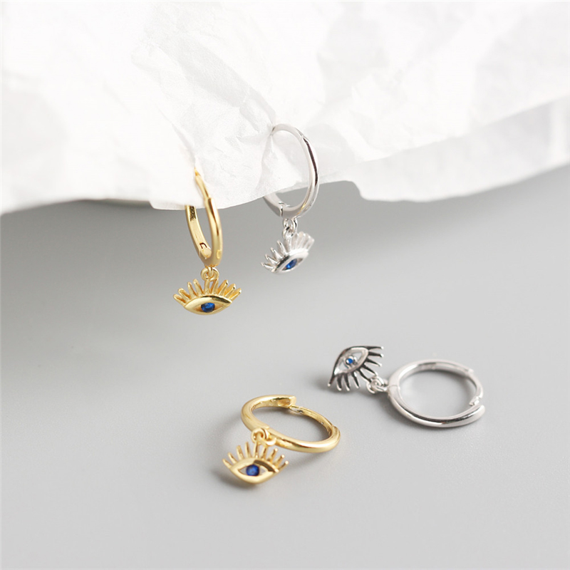 Mini 8.5mm Classic Charm Blue Zircon Demon Eye Circle Hoop Earrings Small Dangle Women Round Crystal Luxury Jewelry