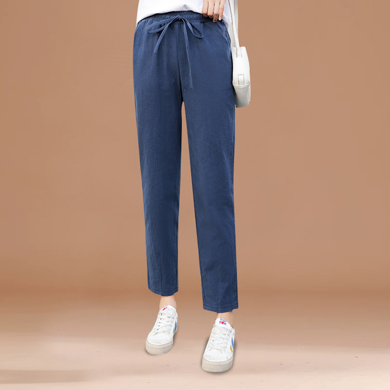 Spring Summer Thin Cotton Linen Trousers Pencil Pants Women Casual Elastic High Waist Pants Female Pantalon Femme 10067 210518