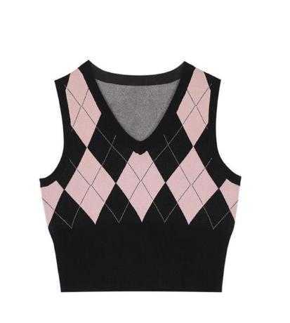 Vintage Plaid Sweater Vest Women V-neck Sleeveless Tank College Style Knitting Pullovers Tops for Daily 210819