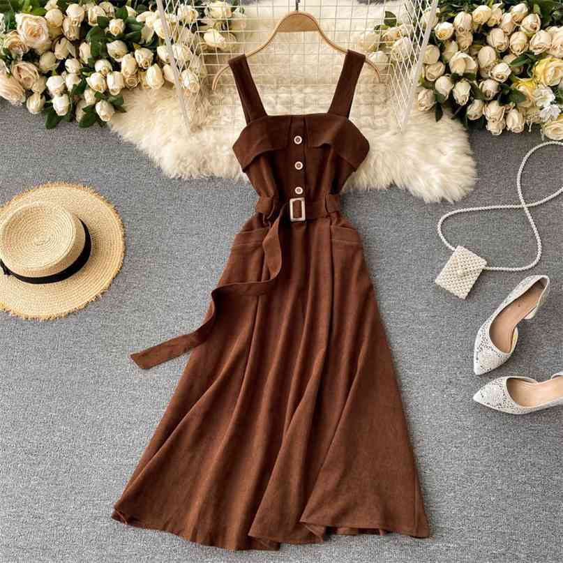 Korean Style Women Vintage Dress Autumn Winter Spaghetti Strap Sleeveless Belted A-line Midi Work Party 210603, Apricot
Korean Style Women Vintage Dress Autumn Winter Spaghetti Strap Sleeveless Belted A-line Midi Work Party 210603, Apricot