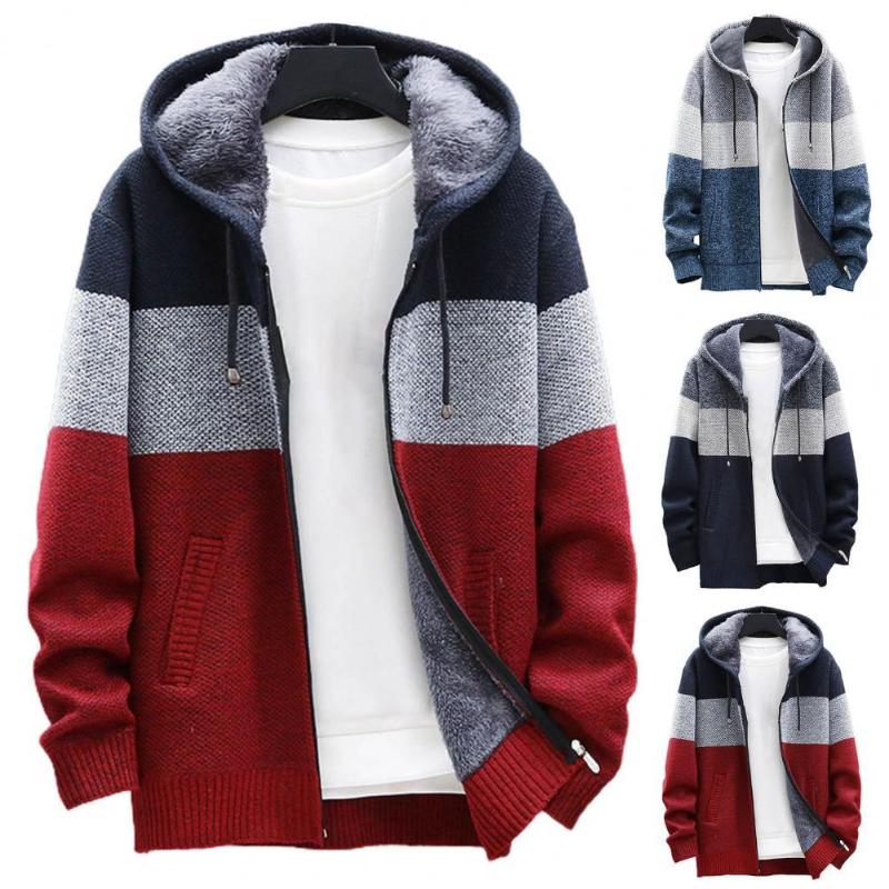 Men's Jackets Drop Men Hooded Coat Color Block Knitted Autumn Winter Thicken Plush Lining Warm Cardigan Sweater For Office, Red
Men's Jackets Drop Men Hooded Coat Color Block Knitted Autumn Winter Thicken Plush Lining Warm Cardigan Sweater For Office, Red