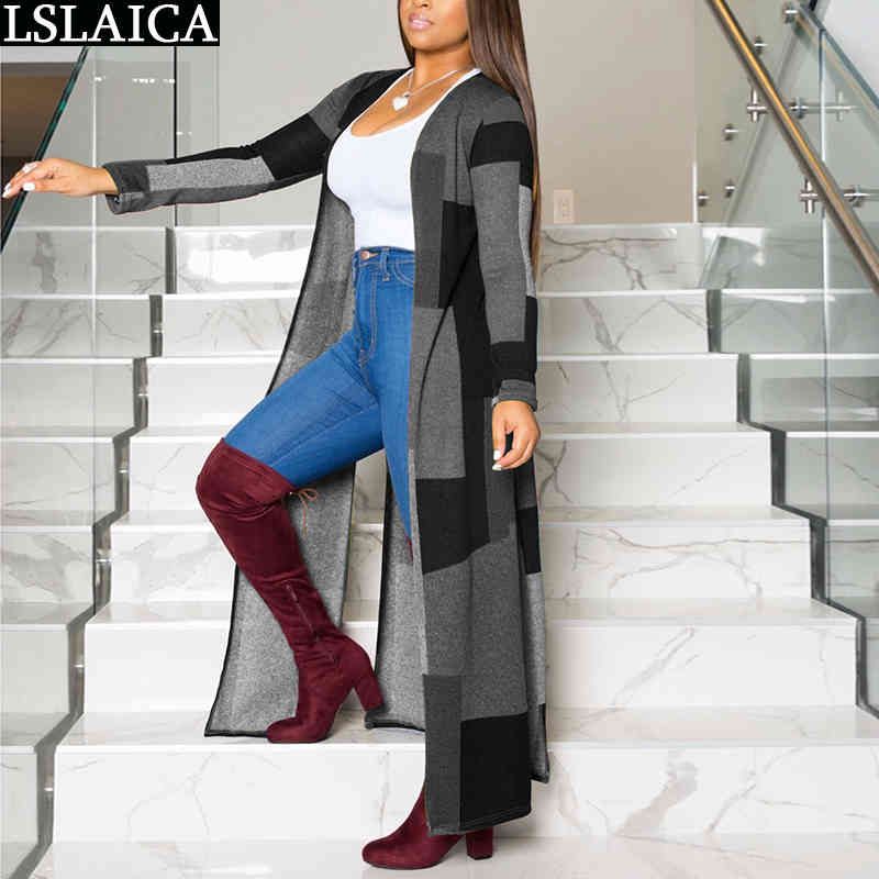 Jacket Women Patchwork Print Long Sleeve Cardigan Coat Fashion Autumn Winter Retro Clothes Casual Drop Streetwear 210520