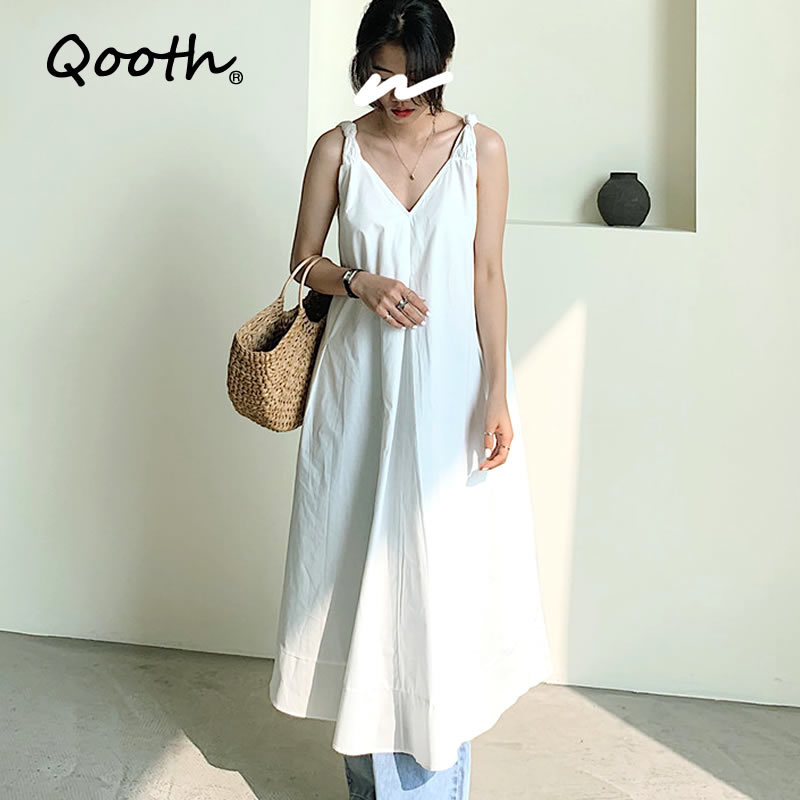 Qooth Summer Women Korean Style Dress Fashion LACE-UP Spaghetti Strap Dresses Solid Loose Casual Dress For Young Girl QT033 210518, White
Qooth Summer Women Korean Style Dress Fashion LACE-UP Spaghetti Strap Dresses Solid Loose Casual Dress For Young Girl QT033 210518, White