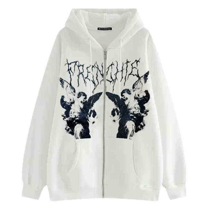FGKKS Hoodie Angel Fairy Grunge Dark Print Jacket Coat Women hip-hop Streetwear Harajuku Anime Coat Zipper Hoodies Male 211106