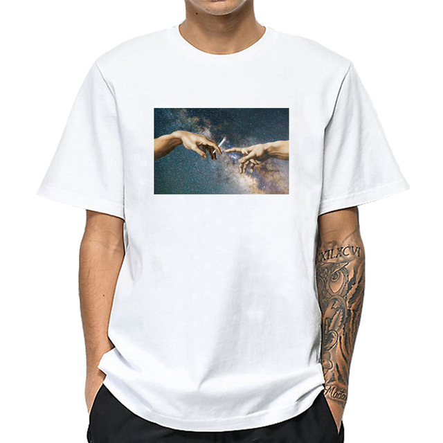Hand Holding Smoke And MICHELANGELO Print Men's T-shirt Funny Cartoon Colorful Harajuku Printed T Shirt Men S5MC86, White01
Hand Holding Smoke And MICHELANGELO Print Men's T-shirt Funny Cartoon Colorful Harajuku Printed T Shirt Men S5MC86, White01