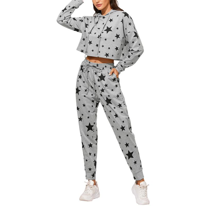 Casual Tracksuit Women 2 Piece Set Female Hooded Sweatshirt And Pants Sportwear Suit print Hoodies Clothes Autumn fitness suit 210515