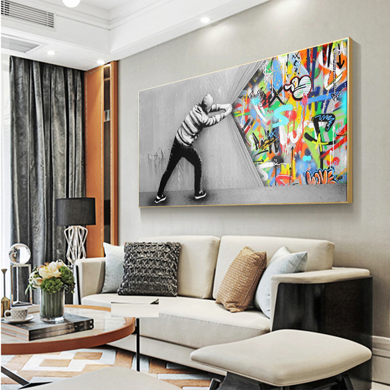 Graffiti Art Wall Pictures for Living Room Banksy Scenes Street Canvas Paintings Wall Art Posters Prints Home Cuadros Decor