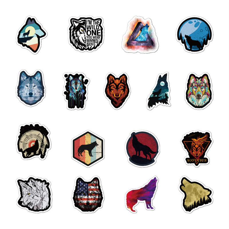 New 50pcs Animal Wind Wolf Graffiti Stickers Waterproof Cartoon DIY Decals For Car Luggage Motorcycle Notebook Fridge Phone Case Scooter Gift Sticker