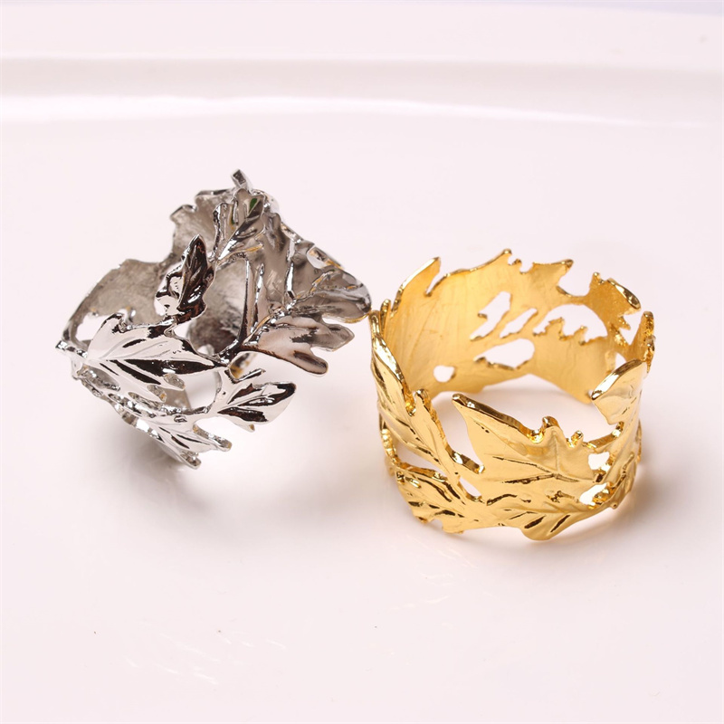Silver Gold Metal Leaf Napkin Ring Table