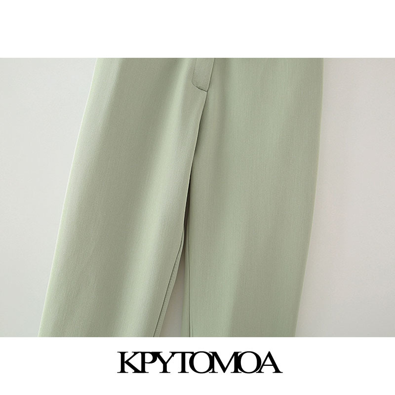 Women Fashion With Drawstring Tied Straight Pants High Waist Side Pockets Female Ankle Trousers Mujer 210420