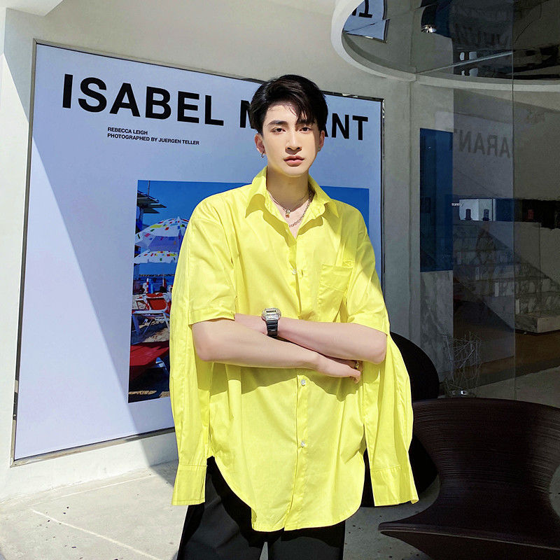 IEFB /men's wear Two-wear shirt male's fashionable bright color hollow out long sleeve shirt korean style tops 9Y2781 210524