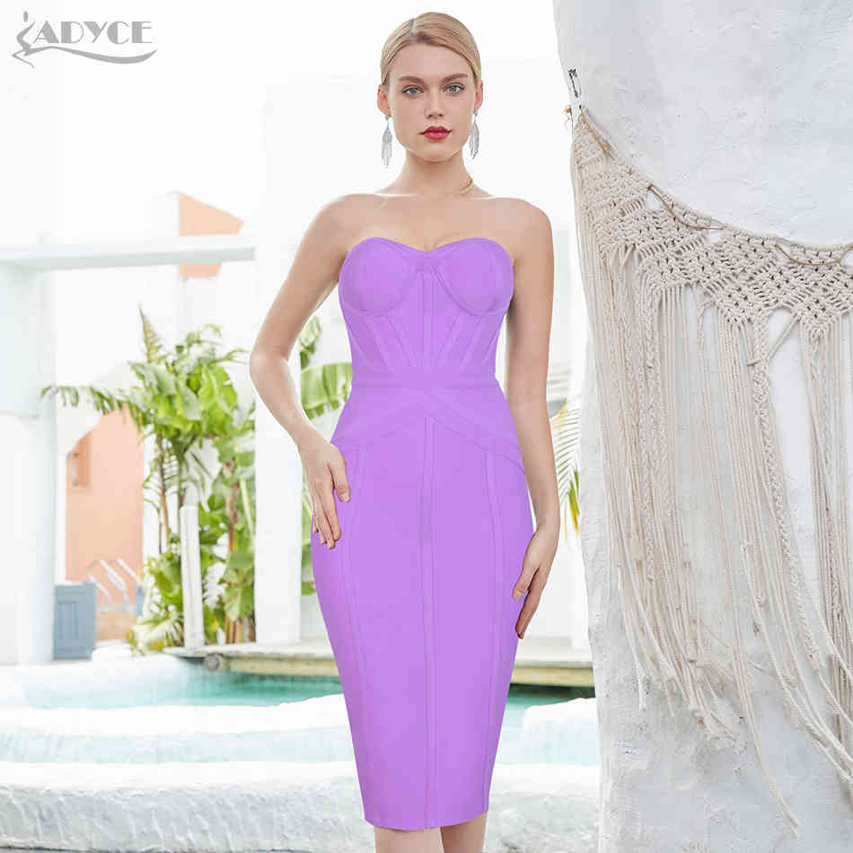 Summer Women Sleeveless Bodycon Bandage Dress Sexy Strapless Violet Club Celebrity Runway Party Dresses Vestidos 210423