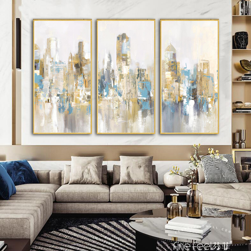 Golden City Building Poster Abstract Oil Painting Printed On Canvas Prints Wall Art Pictures For Living Room Modern Home Decor