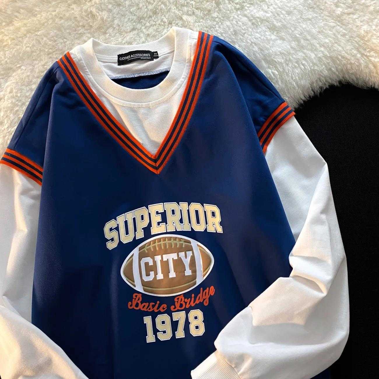 Vintage POLO Collar Letters Print Oversized Sweatshirt Women for Teen Girls Harajuku Spring Korean Kawaii Clothes Pullovers 210826