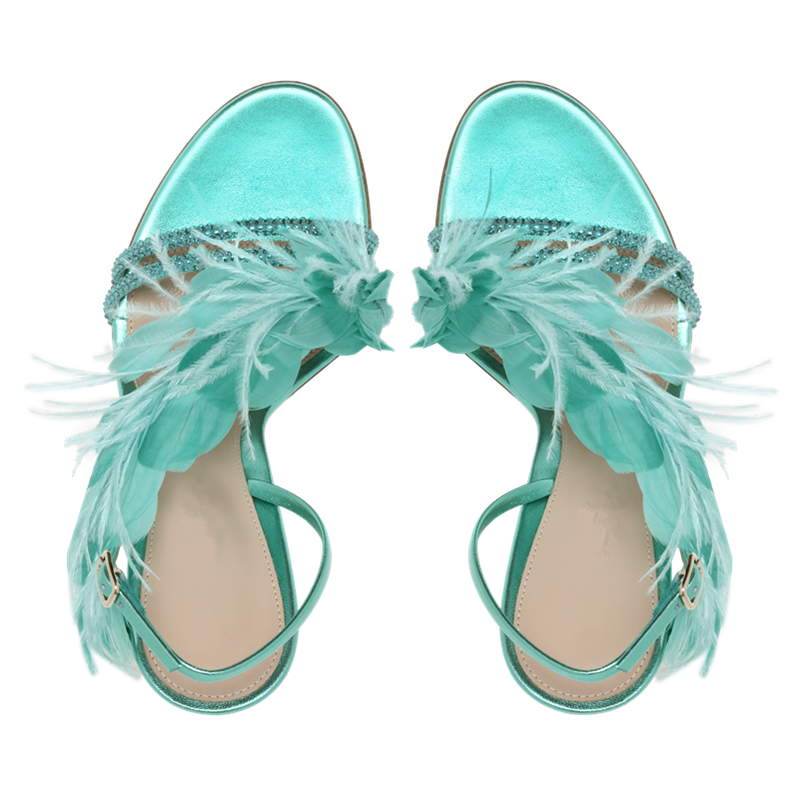 Gorgeous Open Toe Sheepskin Feathers Wedding Shoes High Heels 9.5 CM Prom Evening Party Pump Bridal Lady Formal Dress Stiletto champagne turquoise