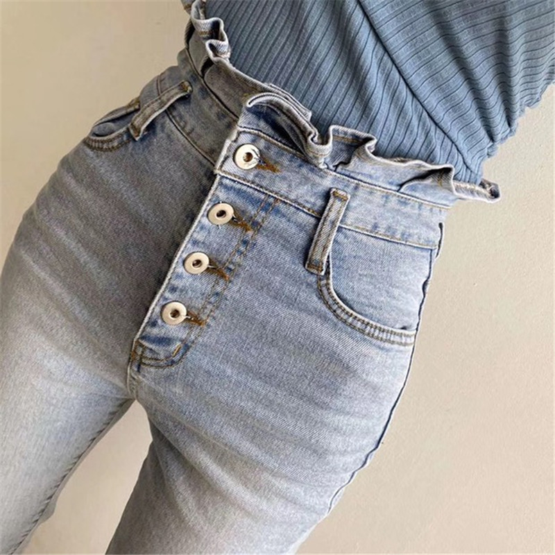 Vintage High Waist Slim Pencil Pants Women OL Skinny Denim Arrival Autumn Spring Jeans Trousers Femme 210421