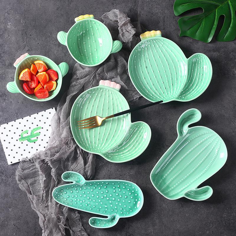 

Dishes & Plates Cactus Shaped Kawaii Plate Snack Tray Fruit Salad Bowl Dessert Serving Microwave Oven Baking Tableware For Kitchen