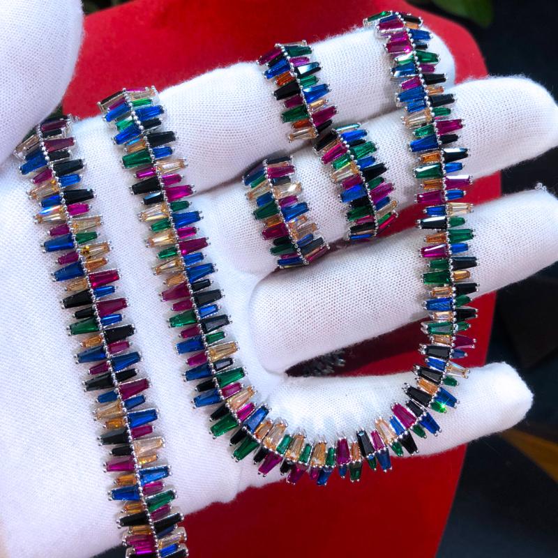 Earrings & Necklace Missvikki Nigerian Wedding African Shiny Multicolor Bangle Ring 4PCS Jewelry Set Woman Bridal Bijoux, Silver
Earrings & Necklace Missvikki Nigerian Wedding African Shiny Multicolor Bangle Ring 4PCS Jewelry Set Woman Bridal Bijoux, Silver