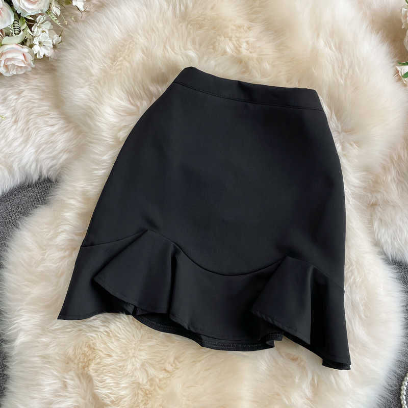 Woman Skirts Irregular Ruffle Sexy Slim Mini Skirt Summer Korean High Waist A-line Faldas Mujer Moda 6H032 210603