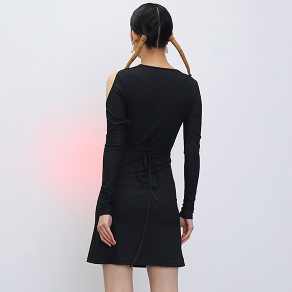 Free Sexy Dresses O Neck Long Sleeve High Waist Hollow Out Lace-Up Dress Bodycon Party Vestidos 210524