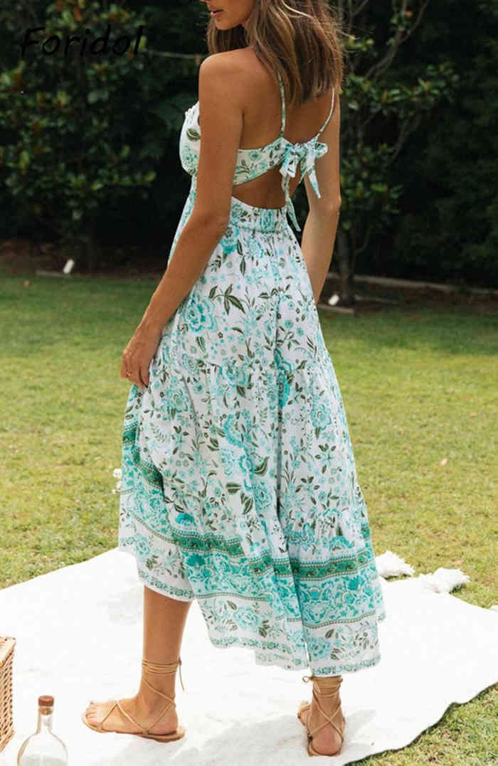 Foridol Elegant Backless Summer Dress Women Fashion Clothing Sleeveless Maxi Boho Beach Dress Lady Long Vestido Feminino 210415