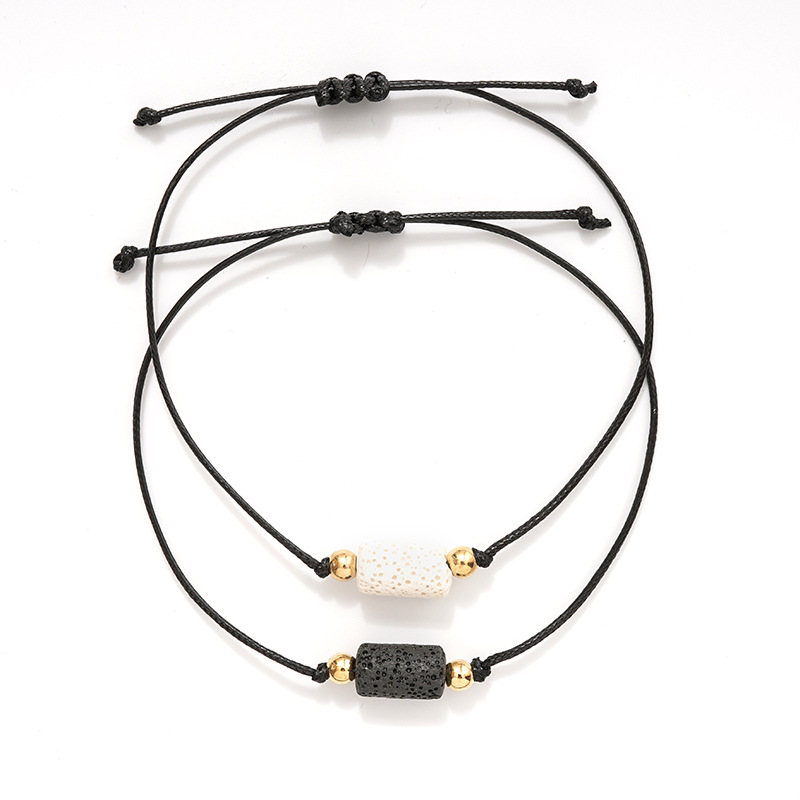 Cylindrical White Black Lava Stone Bead Weave Perfume Bracelet Aromatherapy Essential Oil Diffuser Bracelet For Women Men jewelry