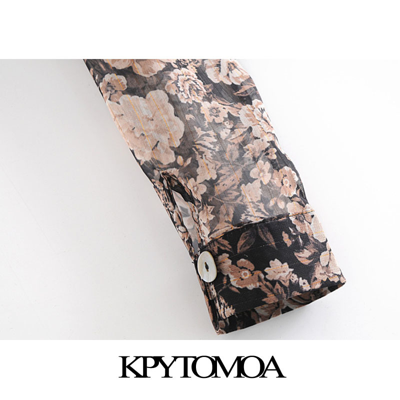 Women Fashion Metallic Thread Floral Print Cropped Blouses Long Sleeve Elastic Hem Female Shirts Chic Tops 210420