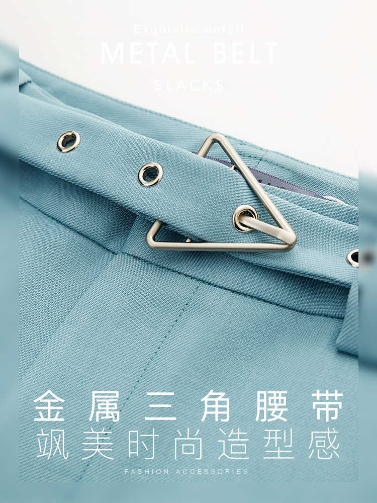 Minimalism Spring Summer Women's Pants Offical Lady Solid Belt Loose Female Chiffon Causal Women Trousers 12170111 210527