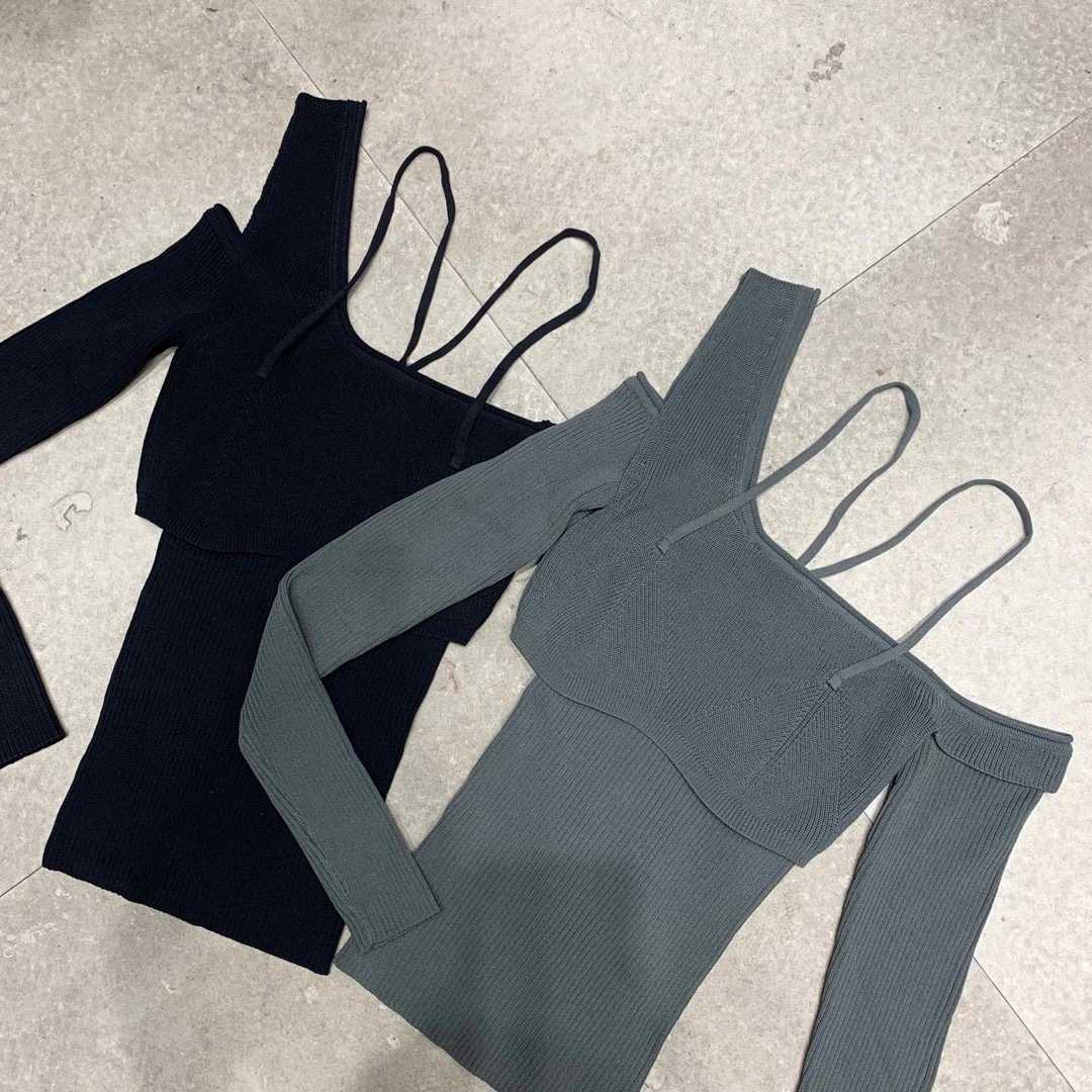 DEAT asymmetrical full sleeves square knitting elastic patchwork backlesss sexy top female fashion too WO13301M 210625