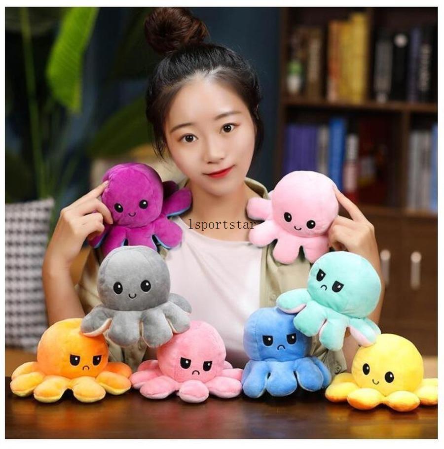 Illuminated Flip Octopus Stuffed Plush Toys For Cute Angry Emotion Reversable Animal Plush Doll Christmas Gifts