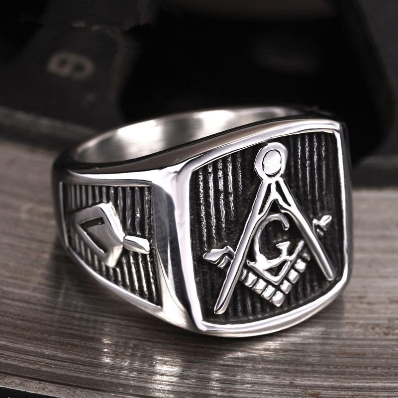 Cluster Rings Mens Masonic Symbol Stainless Steel Ring Freemasonry Templar Jewelry