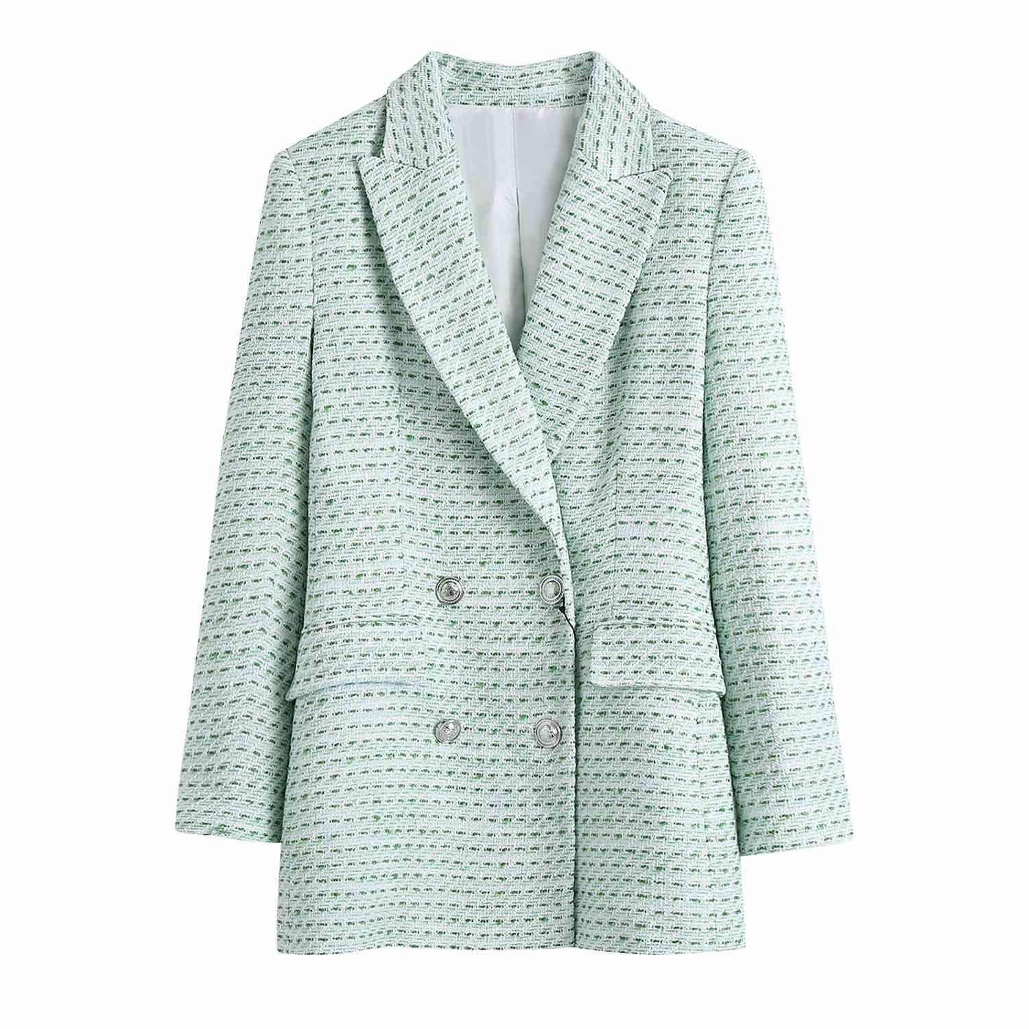 Suit Collar Double Breasted Chic Female Suit Women's Fashionable Plaid Texture Slim Suit Jacket 210507