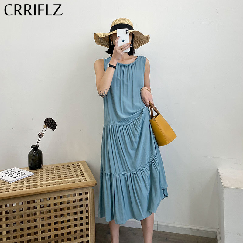 Summer Sleeveless Chiffon Dress Women Casual O-neck Solid Tank Mid Calf CRRIFLZ 210520, Black
Summer Sleeveless Chiffon Dress Women Casual O-neck Solid Tank Mid Calf CRRIFLZ 210520, Black
