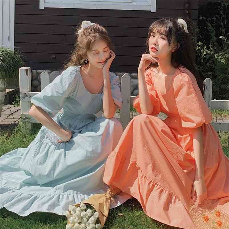 Women Summer Puff Sleeve Long Maxi Dress Vintage Backless Female Loose Ruffles Casual Street Lady Boho Vestidos 210517, Orange
Women Summer Puff Sleeve Long Maxi Dress Vintage Backless Female Loose Ruffles Casual Street Lady Boho Vestidos 210517, Orange