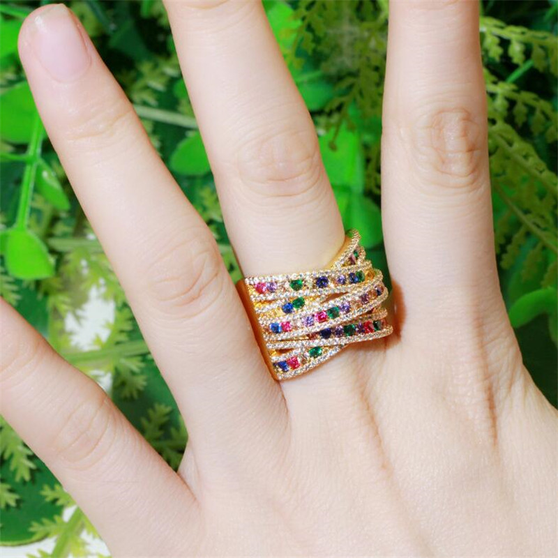 Choucong Brand Wedding Rings Luxury Jewelry 18K White Gold Fill Pave Multicolor 5A Cubic Zircon CZ Diamond Gemstones Eternity Party Women Open Adjusta