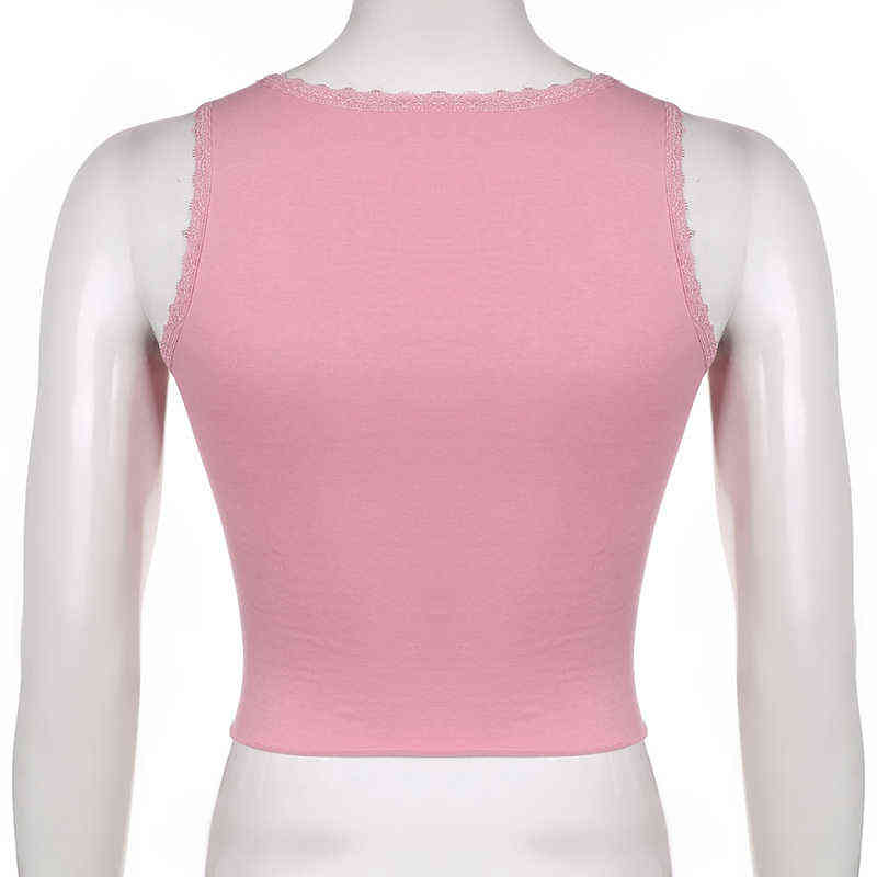 Rapcopter Y2K Butterfly Tank Tops Lace Trim Cute Sweet Basic Crop Top O Neck Sleeveless Rhinestone Summer Sweats Mini Vest Women Y220308