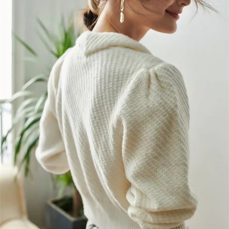 WOMENGAGA Autumn Winter Women Collared Textured Stitch Tops Knit Cardigan With Ribbed Cuffs Sweater SUYP 210603