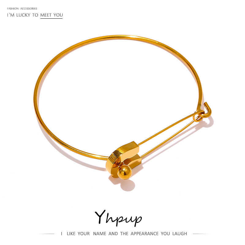 Yhpup Unique Pin Metal Bangle Bracelet Stainless Steel Gold Color 18 k Chic Bracelet Jewelry for Women Gift Q0719
Yhpup Unique Pin Metal Bangle Bracelet Stainless Steel Gold Color 18 k Chic Bracelet Jewelry for Women Gift Q0719
