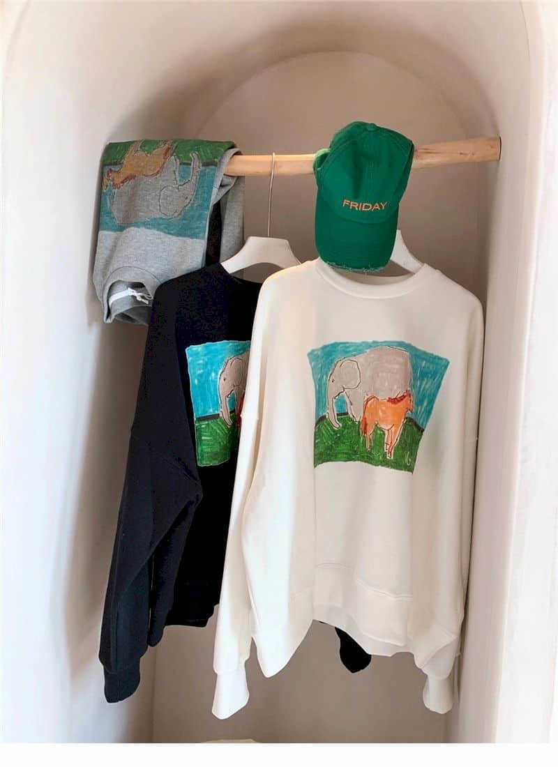 Women's casual sweatshirt cotton Korean style nice lazy loose cartoon comic print wild long-sleeved female top shirt 210526