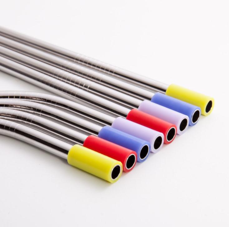 Stainless Steel Reusable straight and bend Metal Straws With Silicone Tips Cleaning Brush bar drinking straw SN812 Free shipping